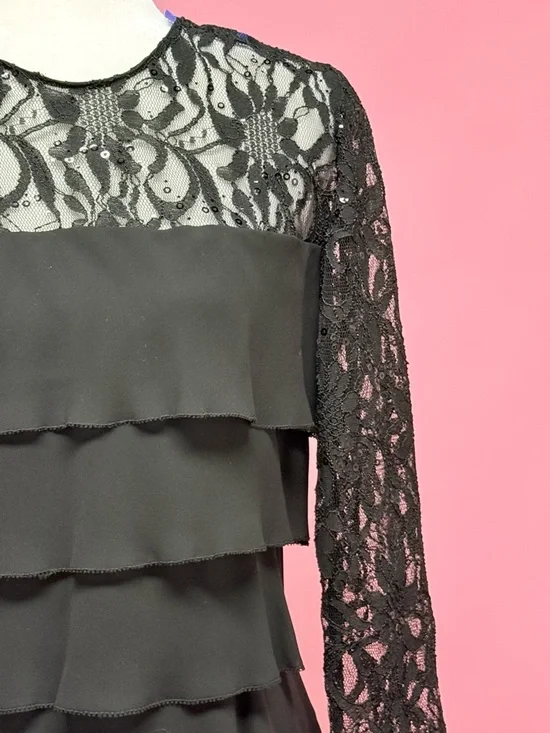 Alex Evenings Black Lace Tiered Cocktail Dress - Picture 2 of 8